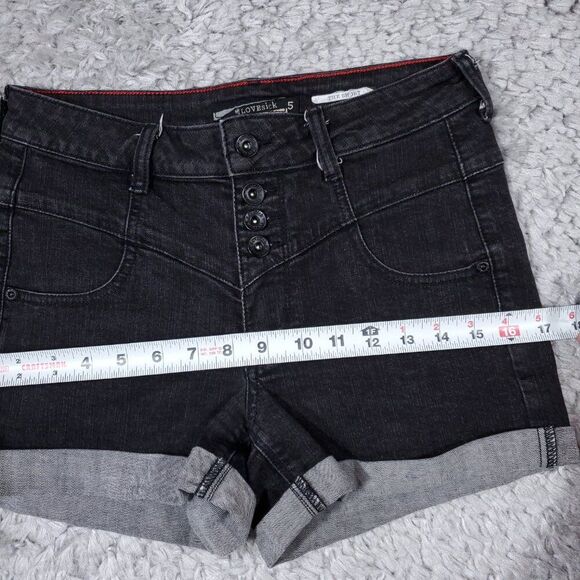 Hot Topic Lovesick Black Rolled Cuffed Jean Shorts Stretch Denim Size 5 - Picture 9 of 12